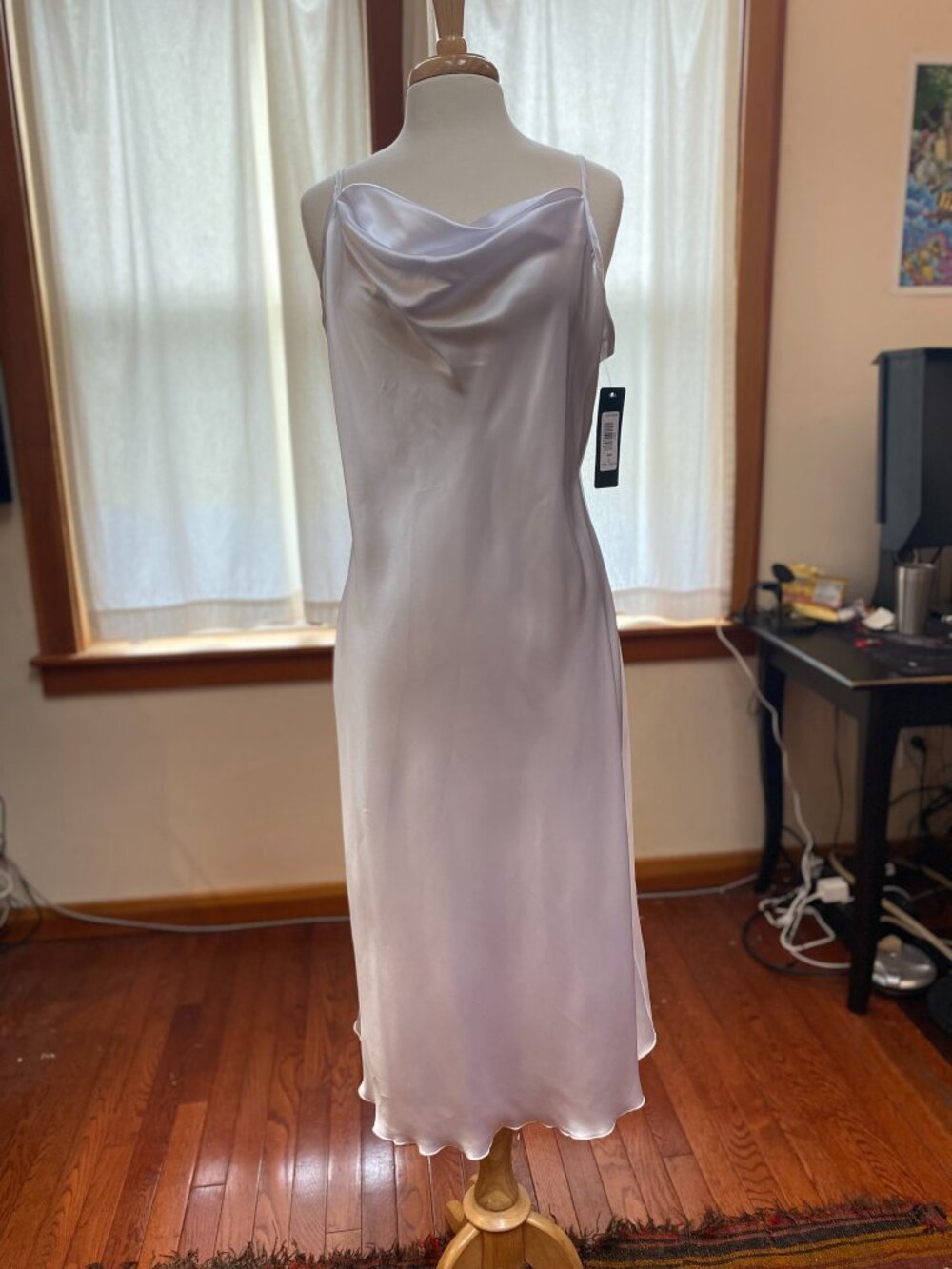 NWT Bebe white satin slip dress, size L